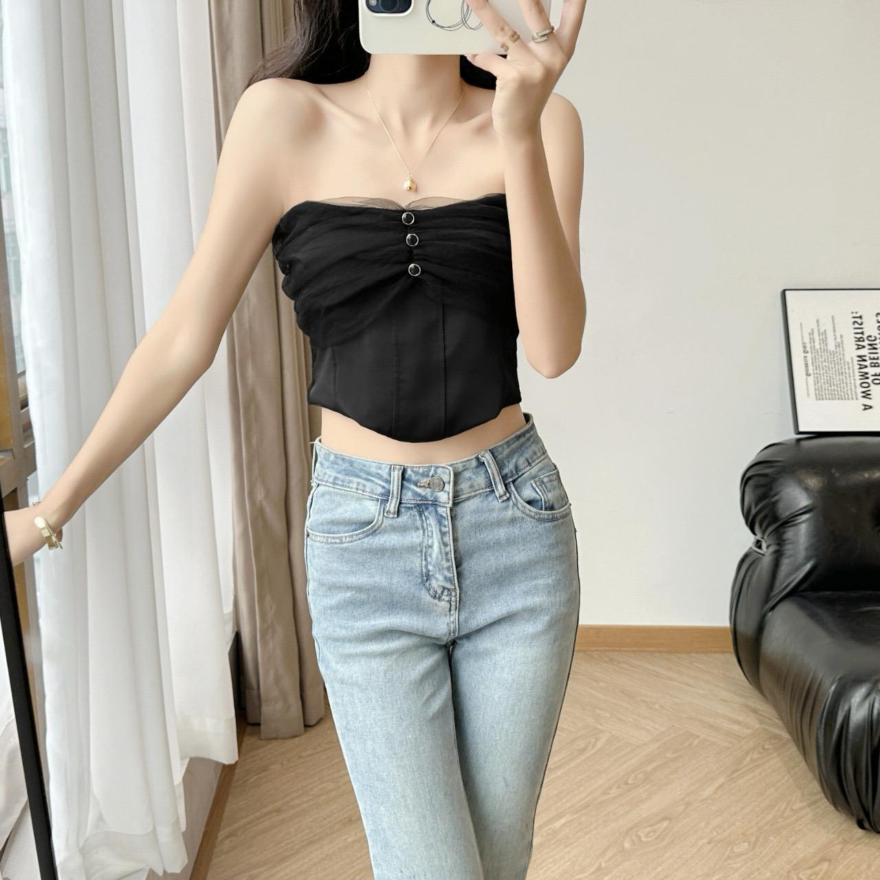 Elegant Strapless Padded Camisole Top - Soft Mesh Tube Crop for Girls