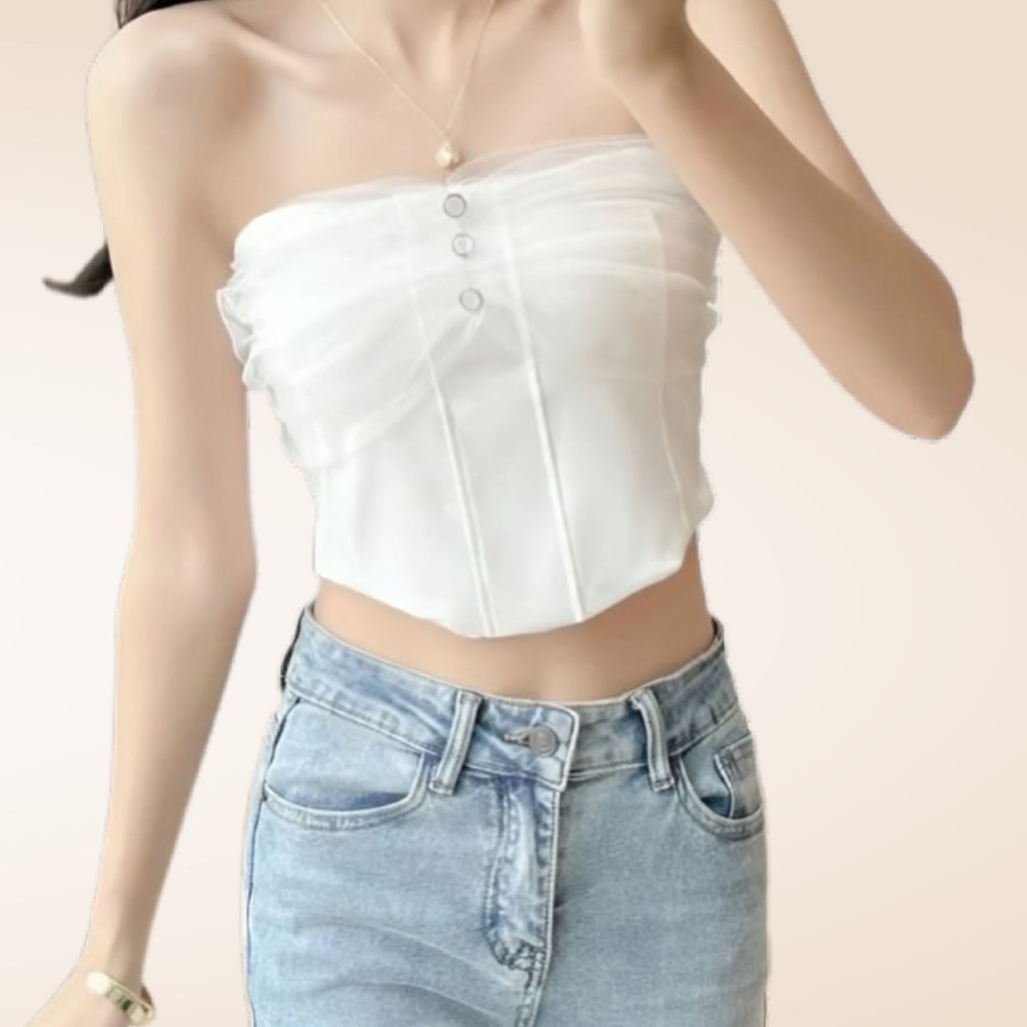 Elegant Strapless Padded Camisole Top - Soft Mesh Tube Crop for Girls