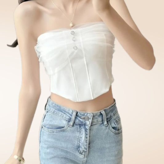 Elegant Strapless Padded Camisole Top - Soft Mesh Tube Crop for Girls