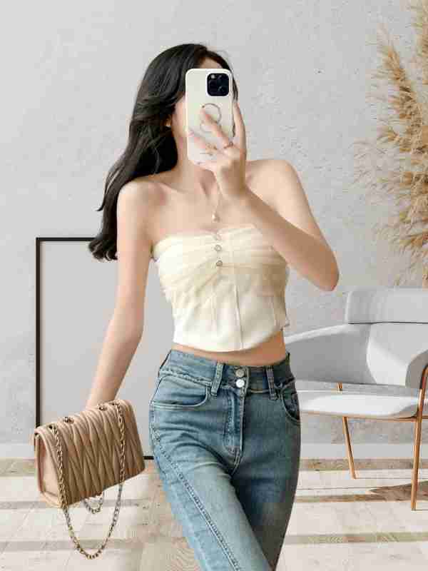 Elegant Strapless Padded Camisole Top - Soft Mesh Tube Crop for Girls